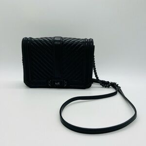 REBECCA MINKOFF WOMEN’S BLACK LEATHER CROSSBODY BAG WITH PARTIAL CHAIN STRAP